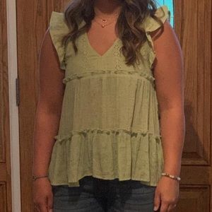 Sage green linen babydoll top